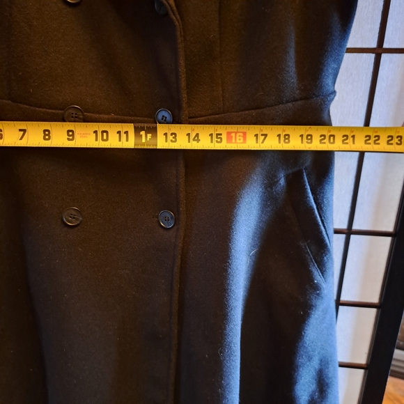 Black Double Breasted Wool like Coat with Slant Pockets - Picture 11 of 16